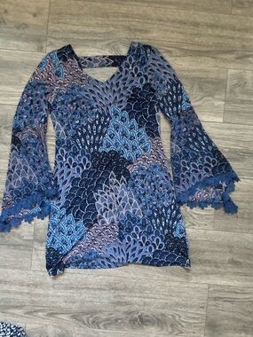 Westport Blue Paisley Lace-Trim Long Sleeve Top